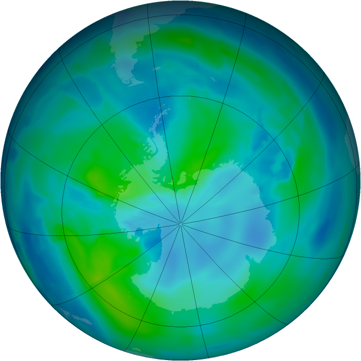 Antarctic ozone map for 16 March 2013